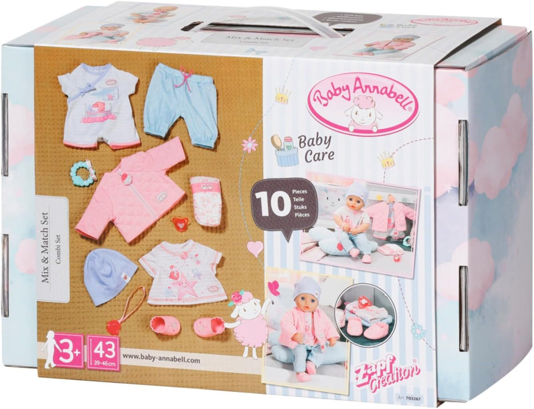 Baby Annabell Combi Set mit Strampler, T-Shirt, Hose und Jacke im Aufbewahrungskoffer, für 43 cm Pup