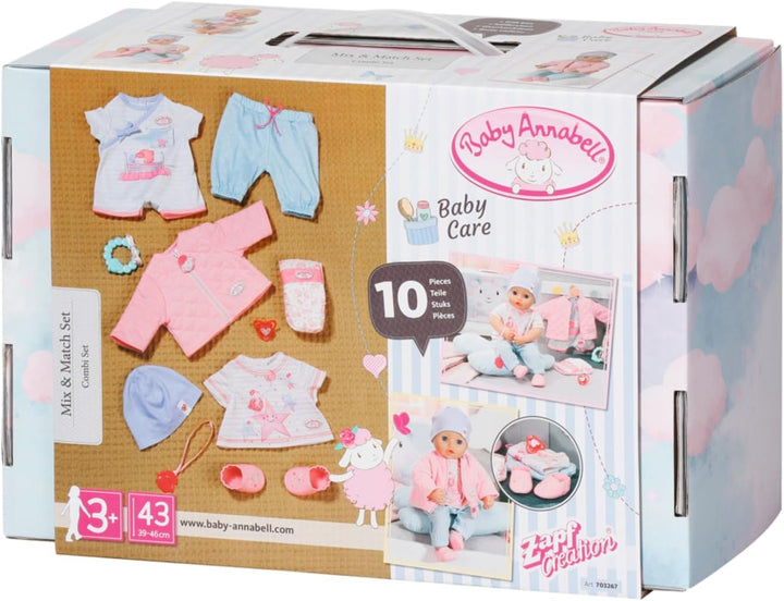 Baby Annabell Combi Set mit Strampler, T-Shirt, Hose und Jacke im Aufbewahrungskoffer, für 43 cm Pup