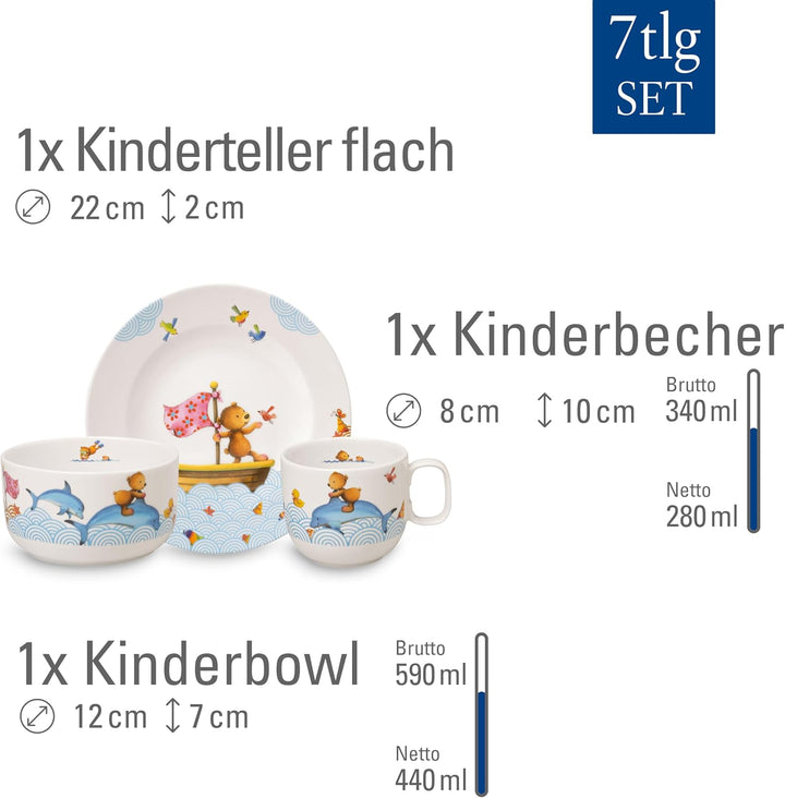 Villeroy &amp; Boch – Happy As A Bear Set Mit Kinderbesteck Und Kindergeschirr 7 Teilig, Spülmaschinenfe