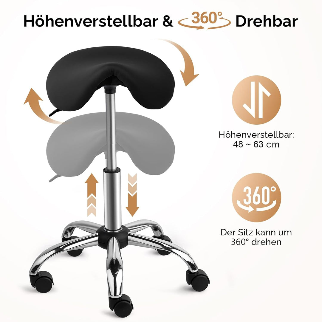 Bonnlo Sattelhocker mit Rollen 360°, Sattelhocker Höhenverstellbar 48-63cm, Rollhocker Ergonomisch 1