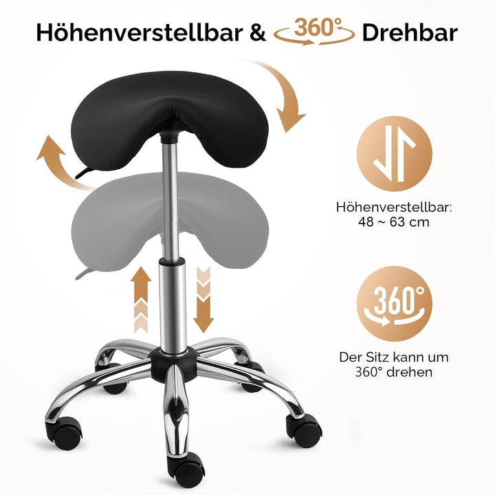 Bonnlo Sattelhocker mit Rollen 360°, Sattelhocker Höhenverstellbar 48-63cm, Rollhocker Ergonomisch 1