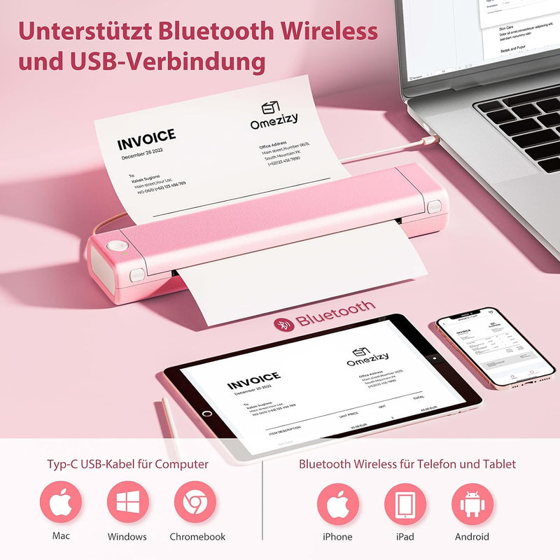 Omezizy M08F A4 Thermodrucker -Bluetooth Drucker Handy für Reisen, Kabelloser Stencil Drucker, Inkle