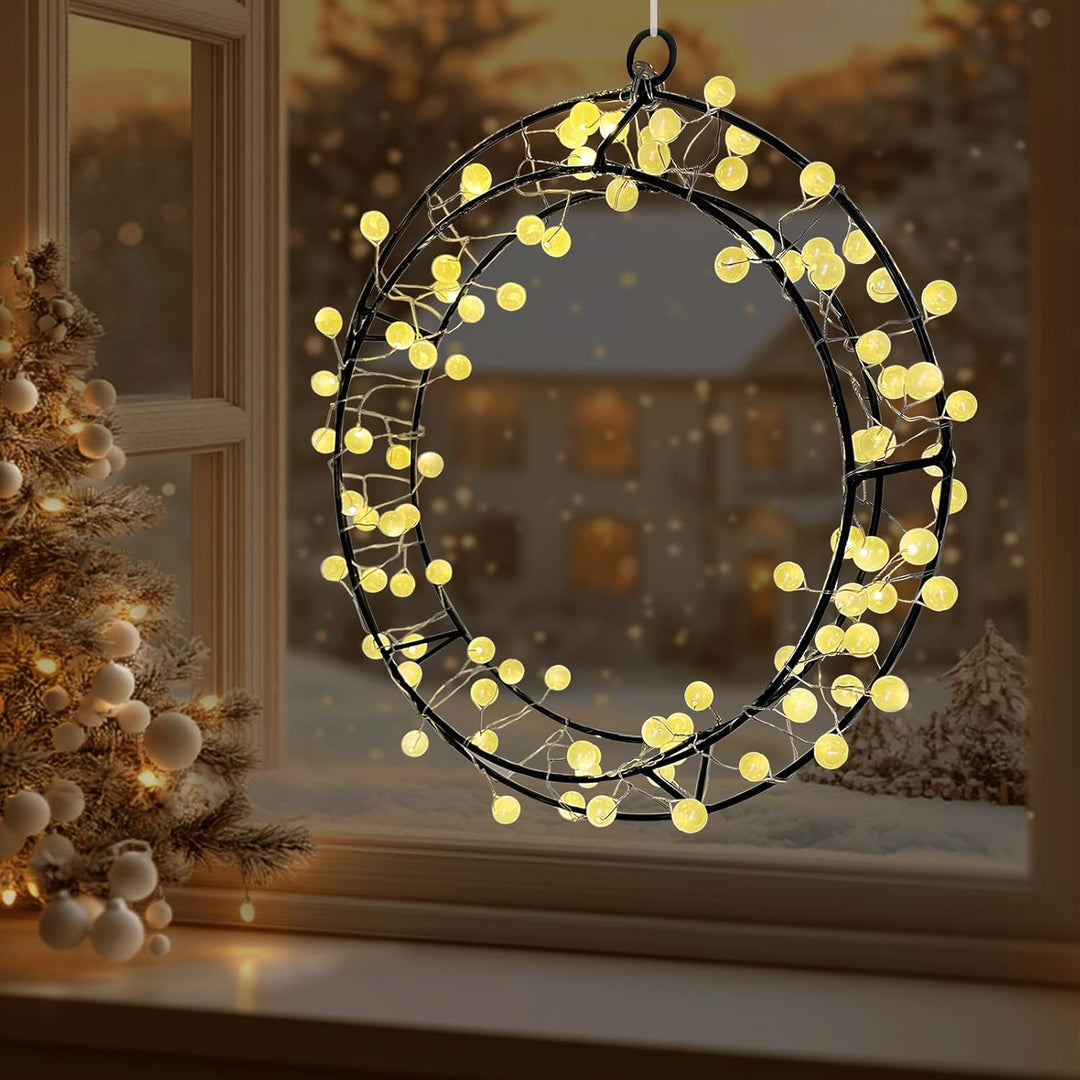 Lichterkranz Fenster mit 80 LED, 30cm Fensterdeko Hängend, Warmweiss Türkranz Ganzjährig, Home Decor
