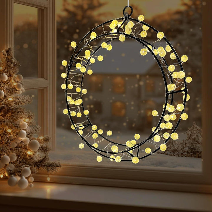 Lichterkranz Fenster mit 80 LED, 30cm Fensterdeko Hängend, Warmweiss Türkranz Ganzjährig, Home Decor