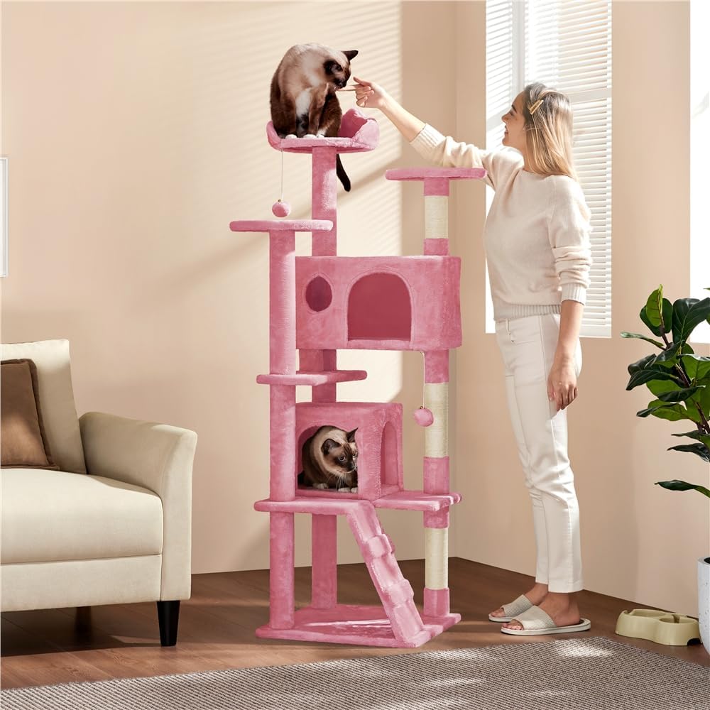 Yaheetech Kratzbaum gross Kletterbaum 158 cm hoch Katzenkratzbaum, Stabiler Katzenbaum mit 3 Plattfo