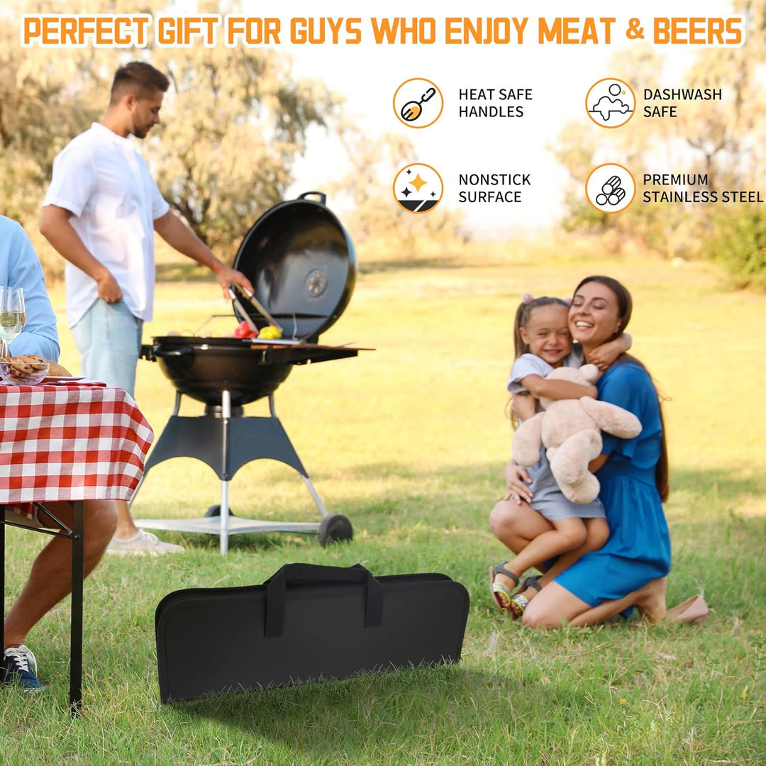 BBQ Grillbesteck Set 9 Grillzubehör aus Hochwertig Edelstahl, Professionelles BBQ Grill Set mit Gril