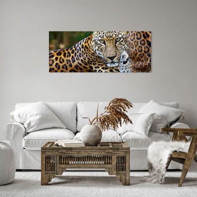 ARTTOR Bilder auf Leinwand 100x40cm Leinwandbild Leopardpanther Katze Tier Savanne Gross Wanddeko Bi