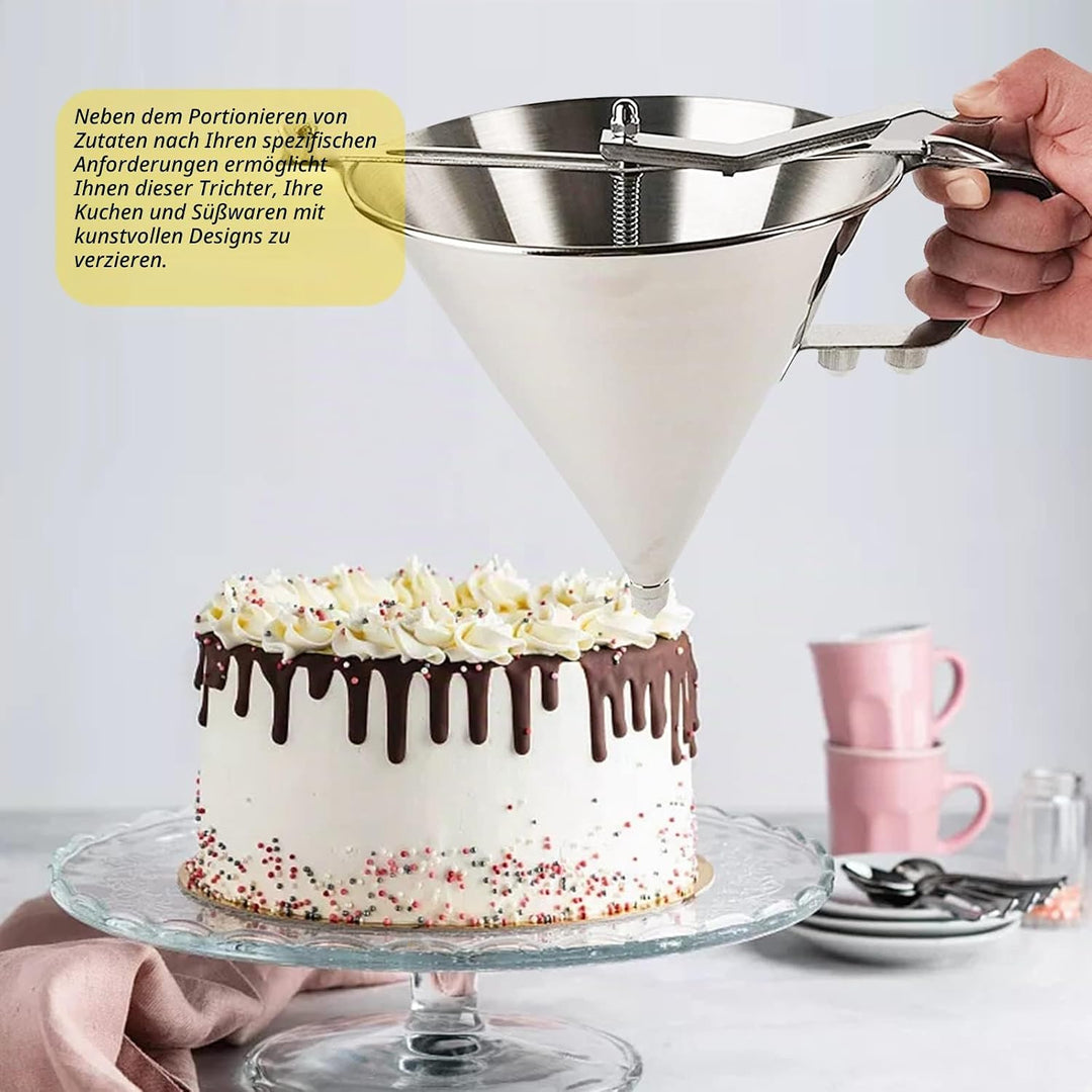 Pfannkuchen Trichter Edelstahl Teigportionierer, 1.9 L Pancakes Trichter Fondanttrichter, Einfülltri