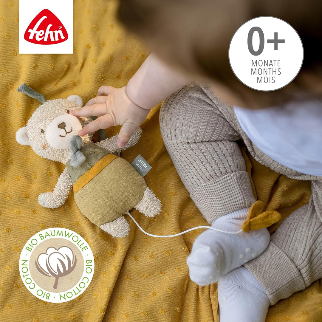 Fehn Mini-Spieluhr Bär fehnNATUR - Kuscheltier & Einschlafhilfe mit Baumwolle (kbA) - beruhigende Me