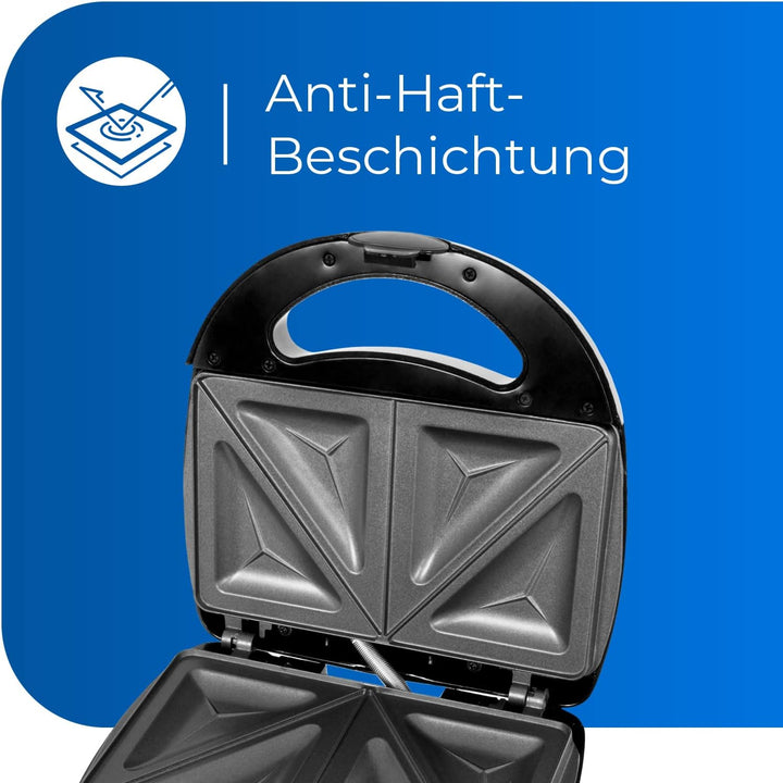 Exquisit Sandwichtoaster ST 3101 sw | Dreieck-Sandwich | Antihaft | 750 W Leistung | Schwarz | Überh