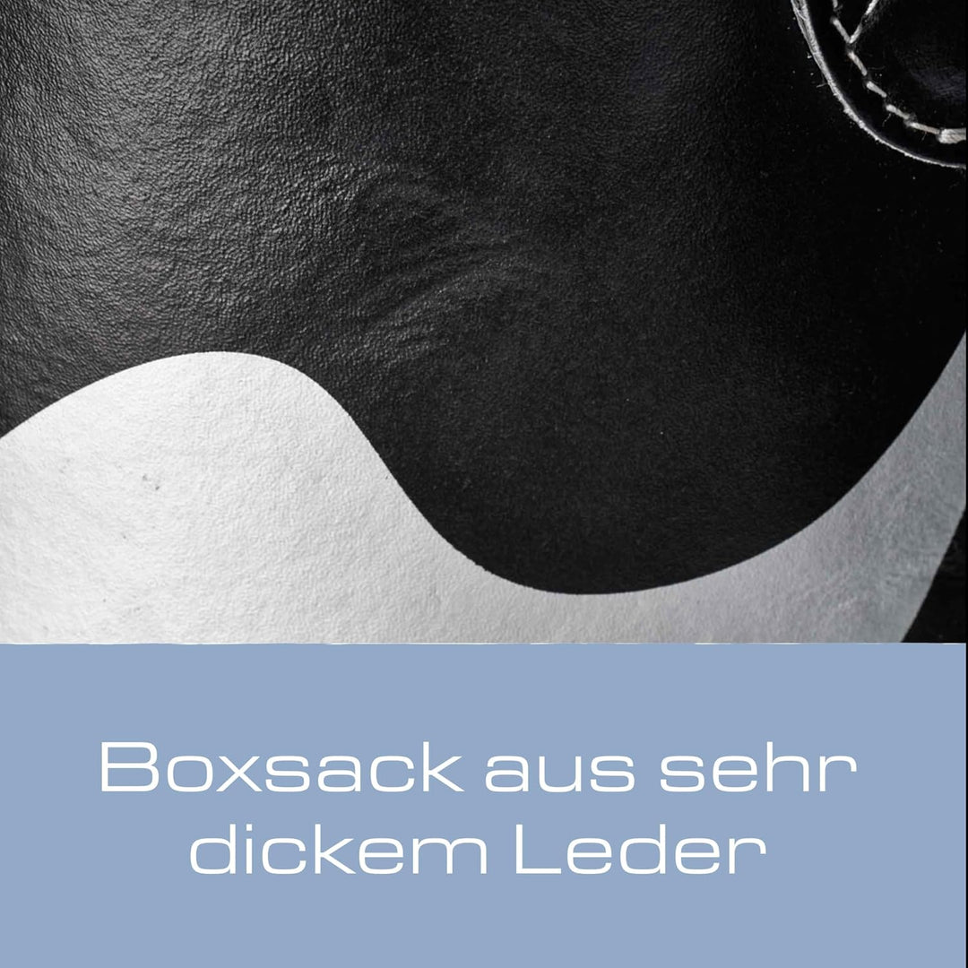 Ju-Sports Boxsack hängend Ø 35cm I Sandsack Echt Leder Profi für das Box Training I Sehr stabil mit