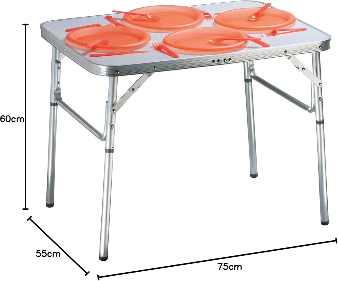 Camp Active Klapptisch - Höhenverstellbare Tischfüsse - Ultraleicht aus Aluminium - 75x55x60cm Silbe