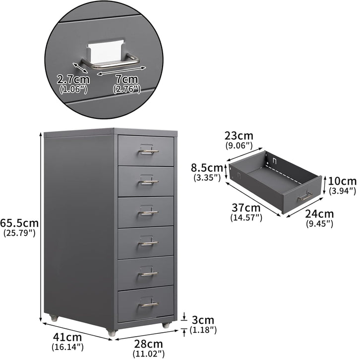 HollyHOME Mobiler Aktenschrank mit 6 Schubladen, rollender Aktenorganisator, Aufbewahrungsschrank au