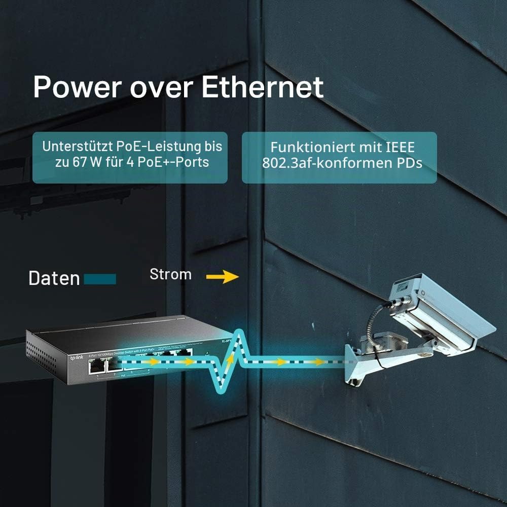 TP-Link TL-SF1006P 6-Port Fast Ethernet PoE Switch mit 4 PoE+ Ports (67 Watt, geschirmte RJ-45 Ports