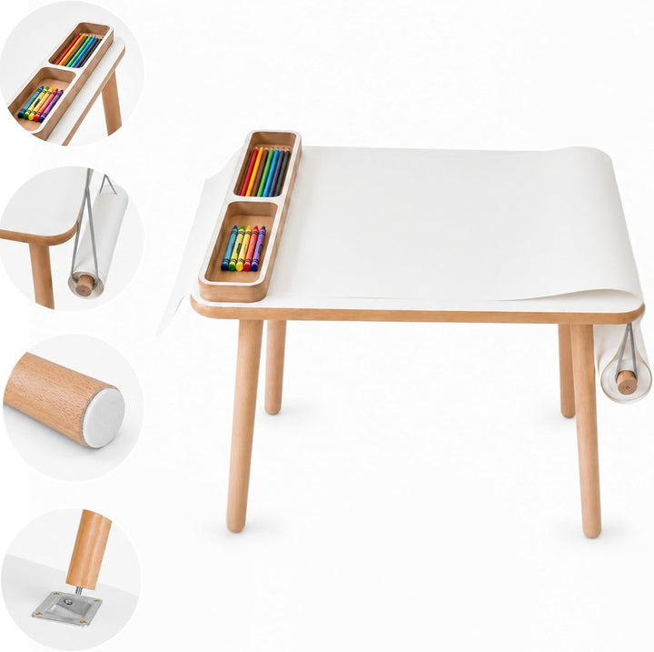 Kindertisch 50x 60x 47cm mit Papierrolle und Organizer– Holztisch für Kinderzimmer | Kinder Tisch, L