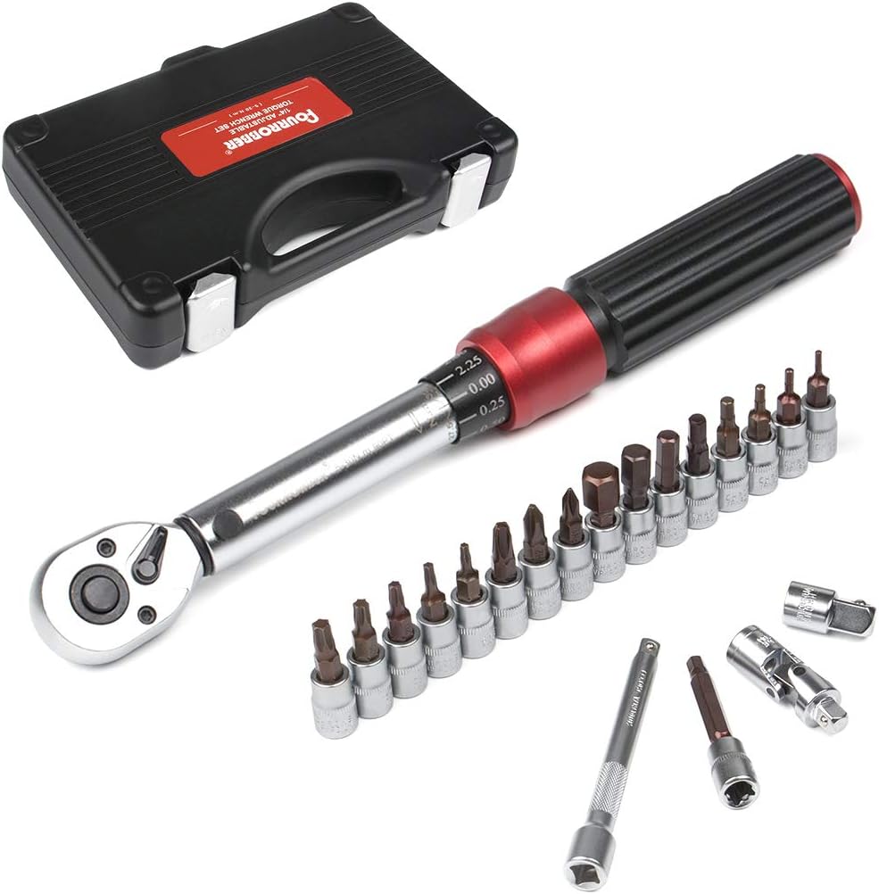 FOURROBBER Drehmomentschlüssel 1/4" Fahrrad & Motorrad 5-30NM Set, 90-Zahn-Drehmomentschlüssel mit 3
