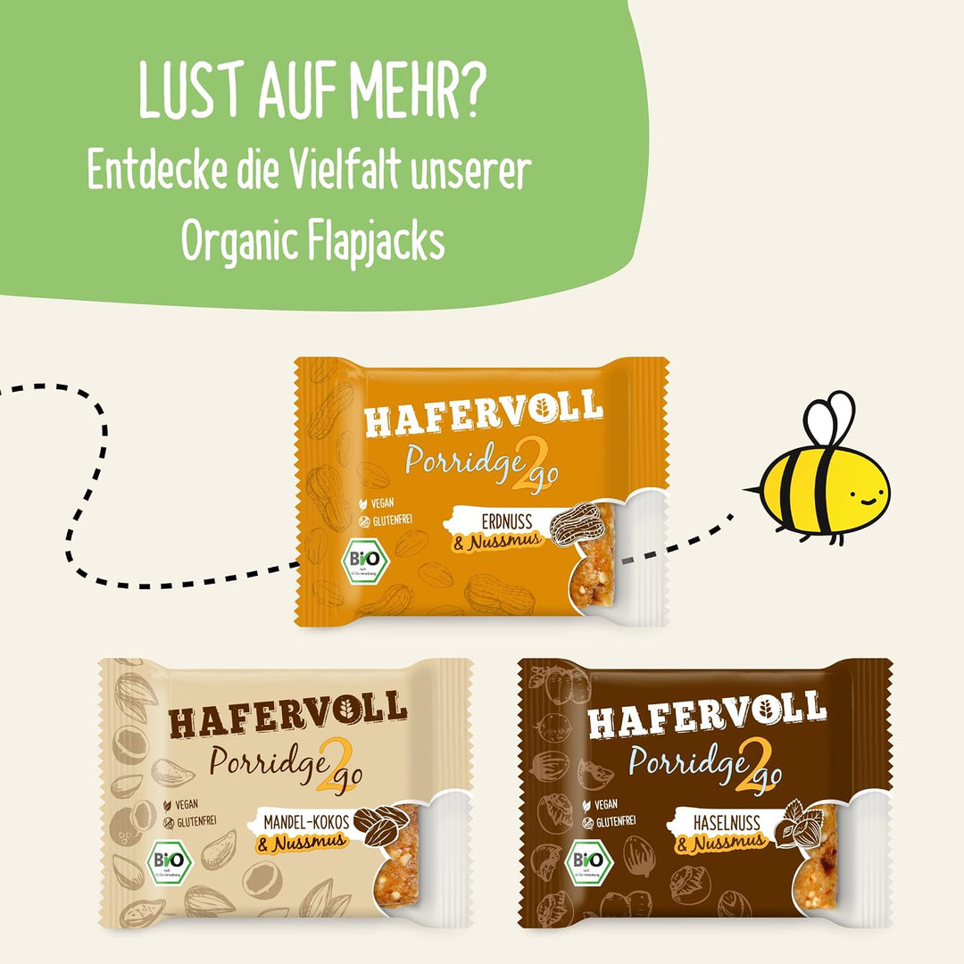 Hafervoll Porridge2go Haselnuss &amp; Nussmus, 13 x 55g Riegel - Vegan, Bio, Glutenfrei, Naschen ohne Zu