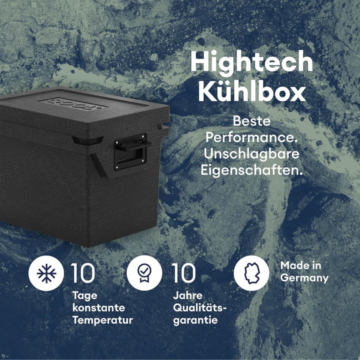 QOOL Kühlbox eco+ M | 27L | Made in Germany | schwarz | Aus recyceltem Material | Hightech Kühlbox o