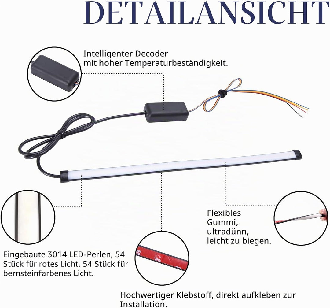 JMTBNO Motorrad LED Rücklicht Bremslicht Blinker Streifen 28cm 108 LED Mini Flexibles Flowing Signal