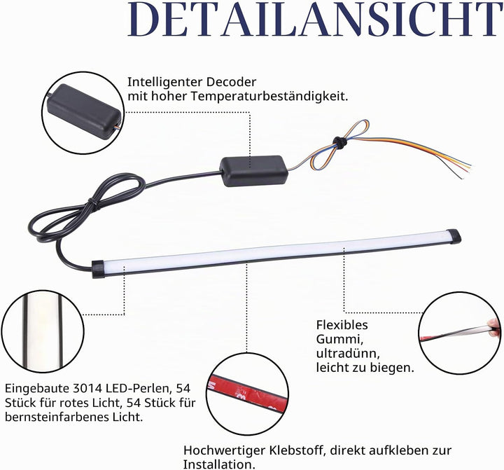 JMTBNO Motorrad LED Rücklicht Bremslicht Blinker Streifen 28cm 108 LED Mini Flexibles Flowing Signal
