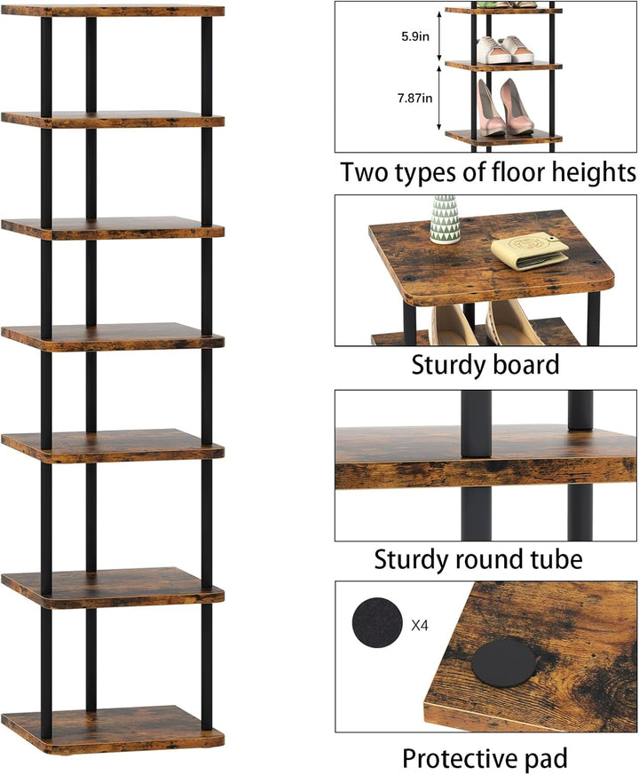 Huhote Vertikales Schmales Schuhregal, Standregal mit 7 Ebenen, Schuhablage, Schuhablagen, Schuhaufb