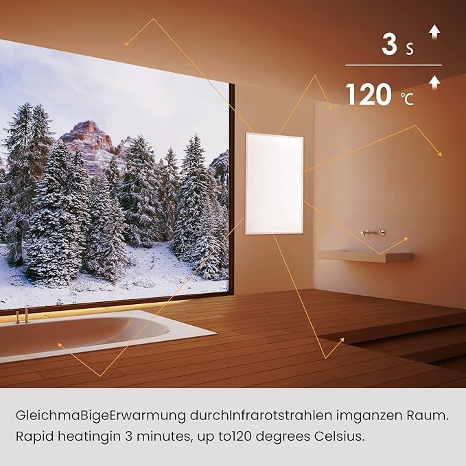 Infrarotheizung mit Thermostat 600 Watt, Infrarotheizung Wandmontage bis 120 Grad Celsius für 6-15㎡,