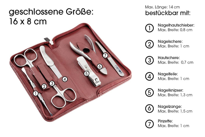 REMOS Nageletui leer aus echtem Leder zum Bestücken mit 7 Instrumenten - rot