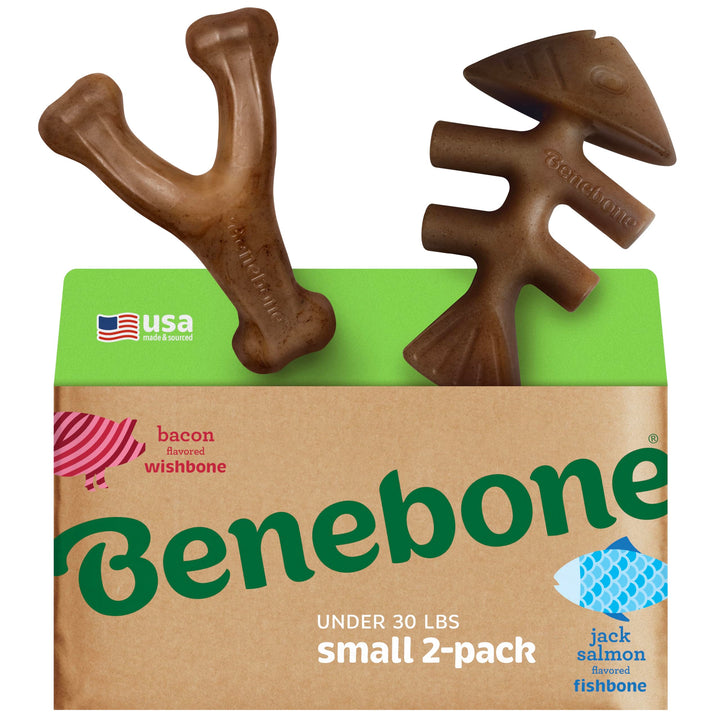 Benebone 2-Pack Indestructible Fishbone/Wishbone Dog Chew Toys, Long Lasting Tough Boredom Breaker f
