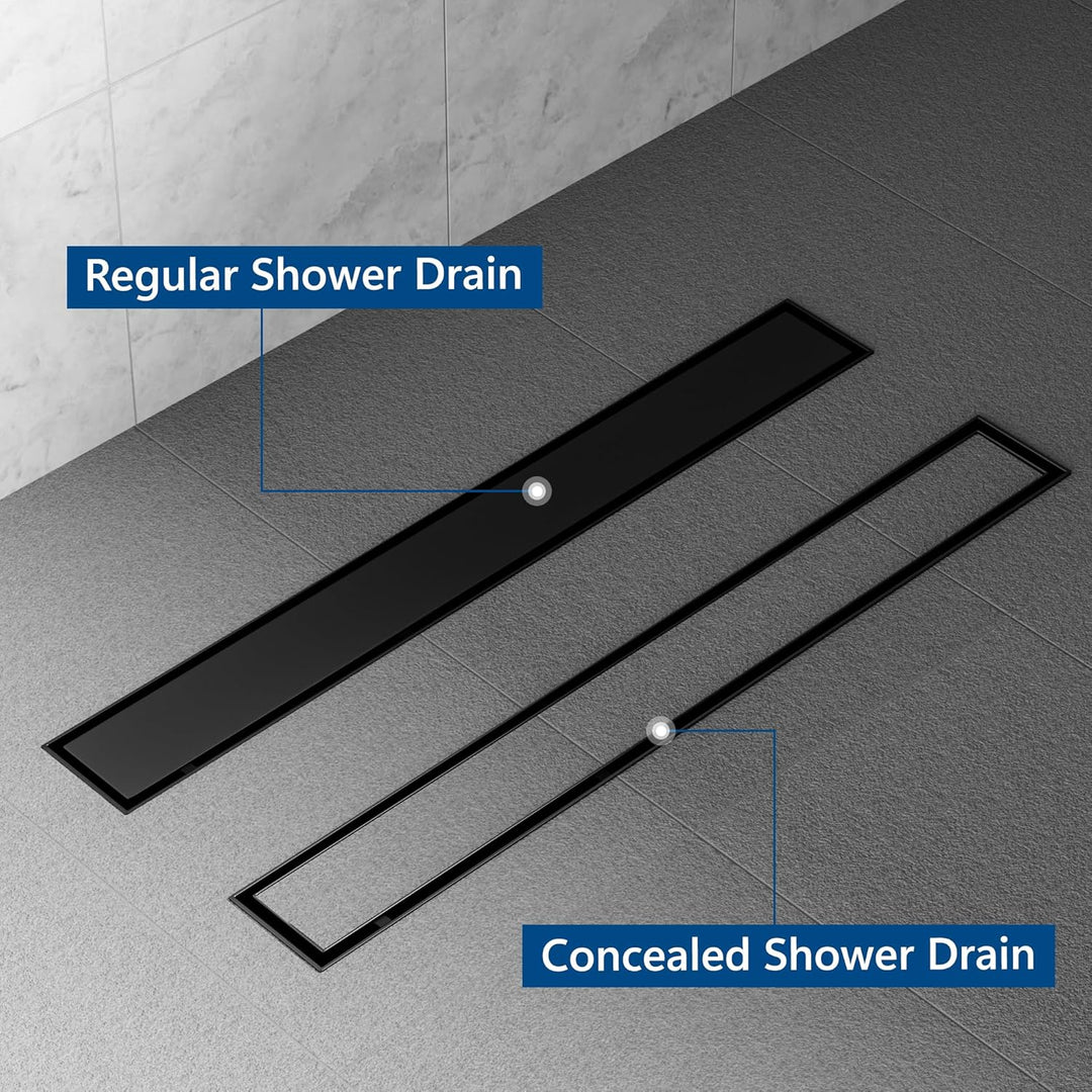 Neodrain Duschrinne 80cm Edelstahl Bodenablauf - 2 in 1 Duschablauf Flach Schwarz mit 360° Siphon, G