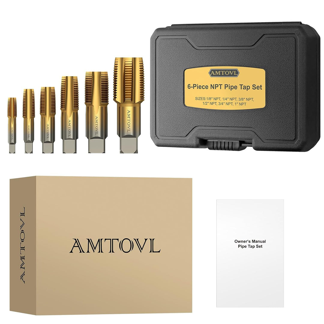 AMTOVL 6tlg. NPT Rohrgewindebohrer Set Gewindebohrer 1/8", 1/4", 3/8", 1/2", 3/4", 1&