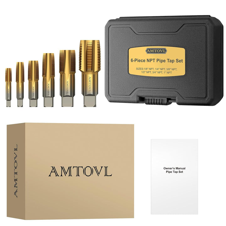AMTOVL 6tlg. NPT Rohrgewindebohrer Set Gewindebohrer 1/8", 1/4", 3/8", 1/2", 3/4", 1&