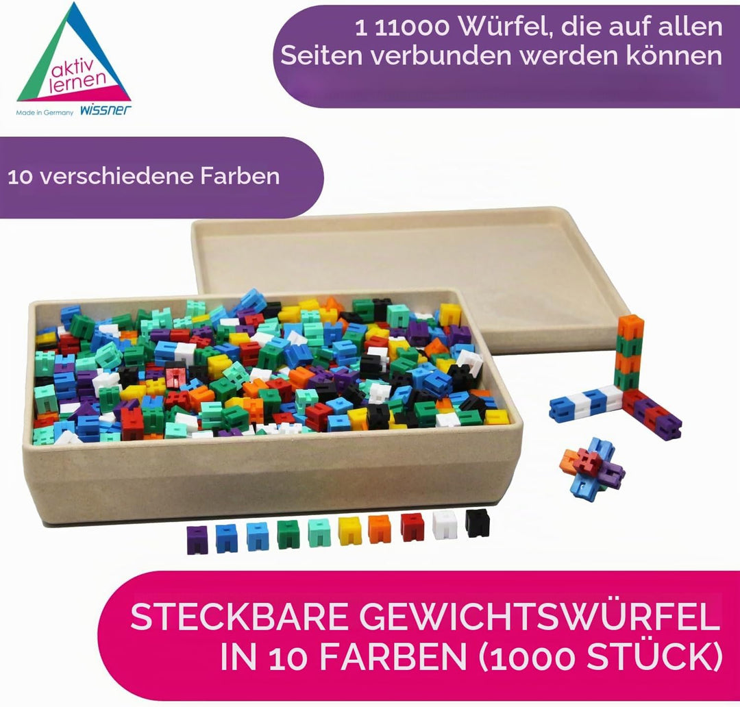 Wissner aktiv Lernen - Steckgewichtswürfel in 10 Farben (1000 Stück) - RE-Plastic®