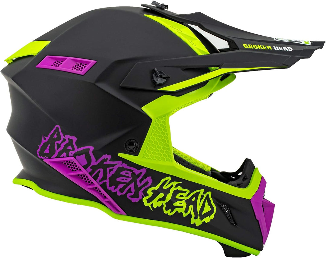 Broken Head MX Motocross-Helm The Hunter Light Grün-Pink – sehr Leichter Profi Cross-Helm XXL 63-64,