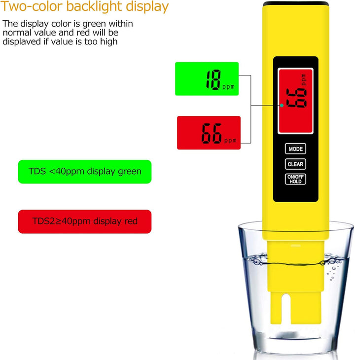 Fdit Tragbarer 3-in-1-pH-Tester Digital - Kombiniert mit TDS EC-Temperaturmesser Digital Water Quali