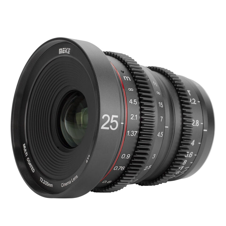 MEKE 25mm T2.2 grosse Blende, manueller Fokus, geringer Verzerrung, 4K Mini-Cine-Objektiv für Micro