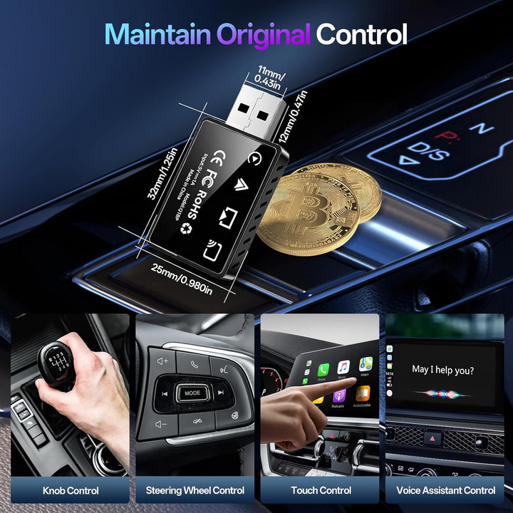 4in1 Wireless CarPlay Adapter – Kabelgebunden zu Kabellos für CarPlay &amp; Android Auto mit Mirror Link