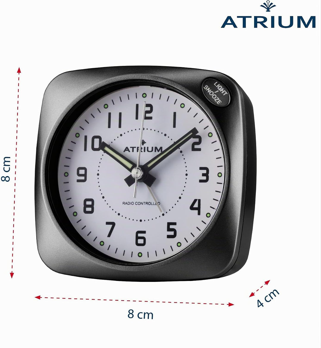 Atrium Funkwecker Analog Quarz ohne Ticken grosse Zahlen sehr deutlich mit Licht und Snooze schwarz