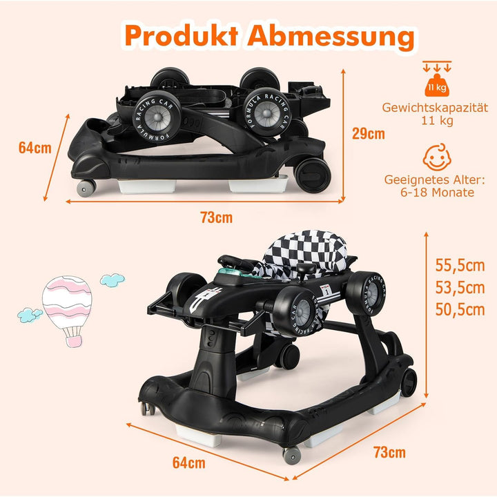 GOPLUS 4 in 1 Baby Lauflernhilfe, Lauflernwagen höhenverstellbar mit Licht &amp; Musik, Baby Walker Auto