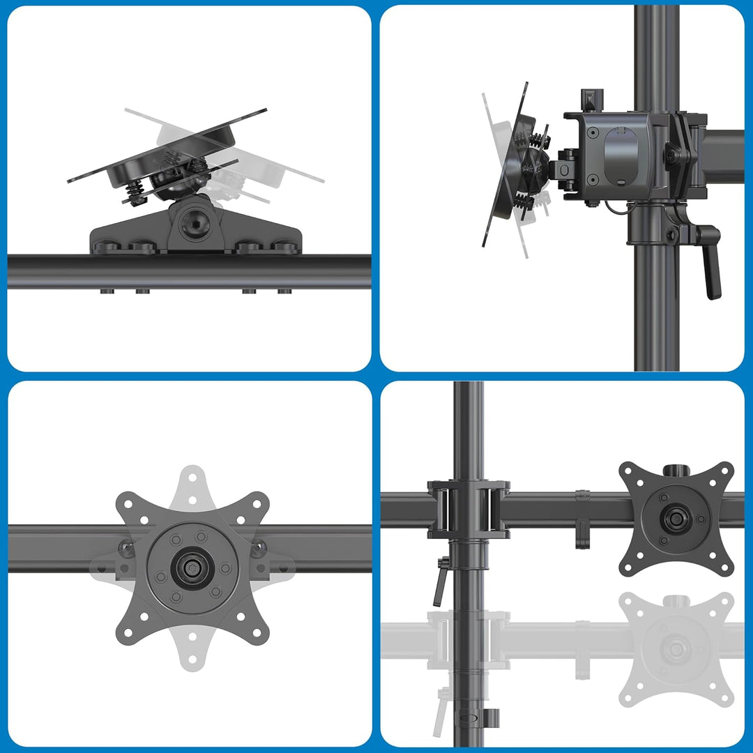 HFTEK Monitorhalterung für 5 Monitore: Oben 27–32" (bis 8 kg/Arm), unten 15–27" (Mitte bis 12 kg). H