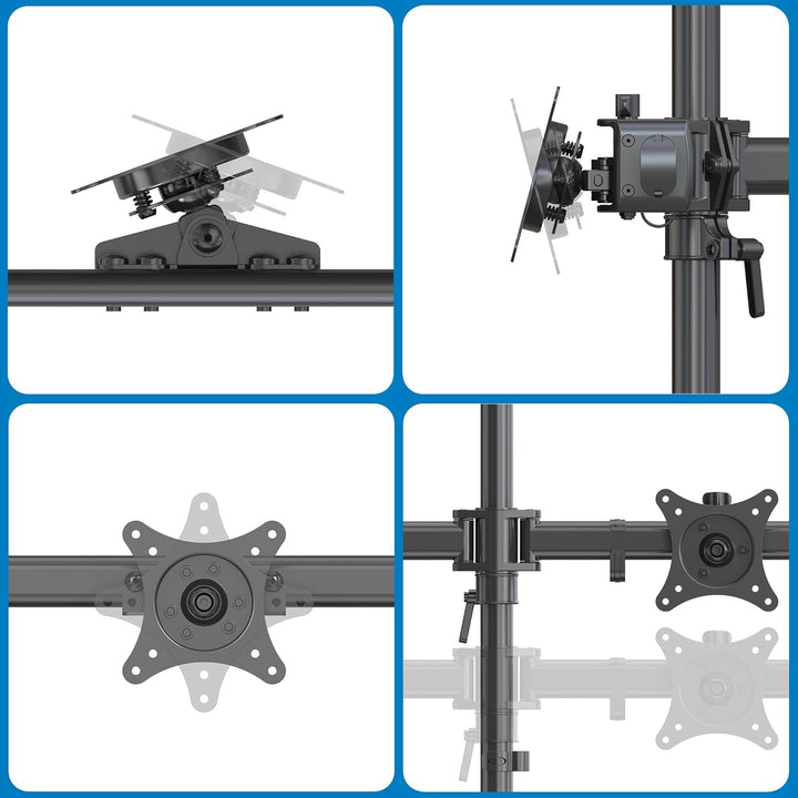 HFTEK Monitorhalterung für 5 Monitore: Oben 27–32" (bis 8 kg/Arm), unten 15–27" (Mitte bis 12 kg). H