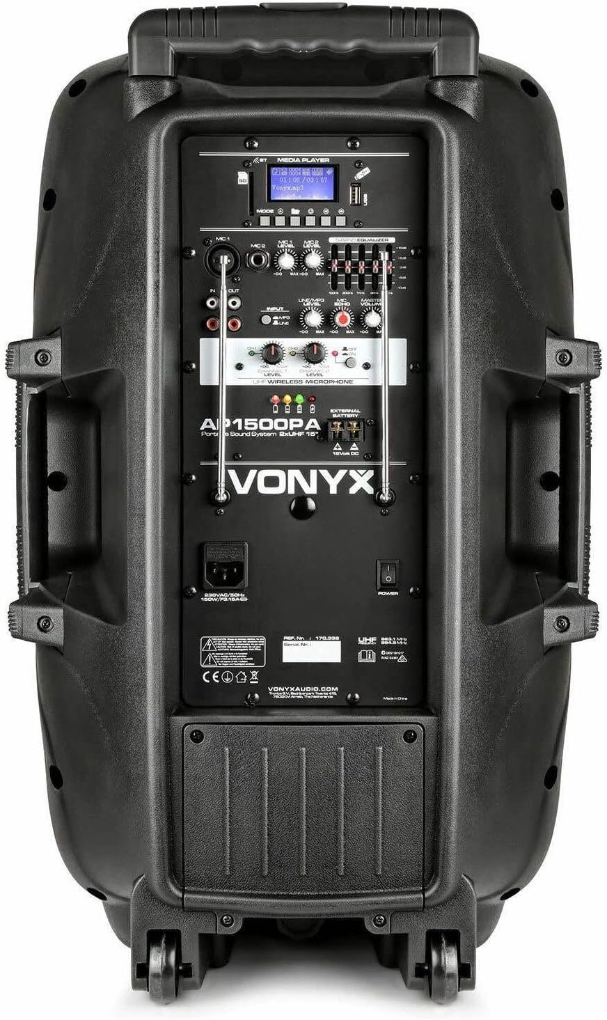 Vonyx AP1500PA - Mobile PA Anlage, Partybox Bluetooth mit Akku, 800 Watt Party Lautsprecher mit Mikr