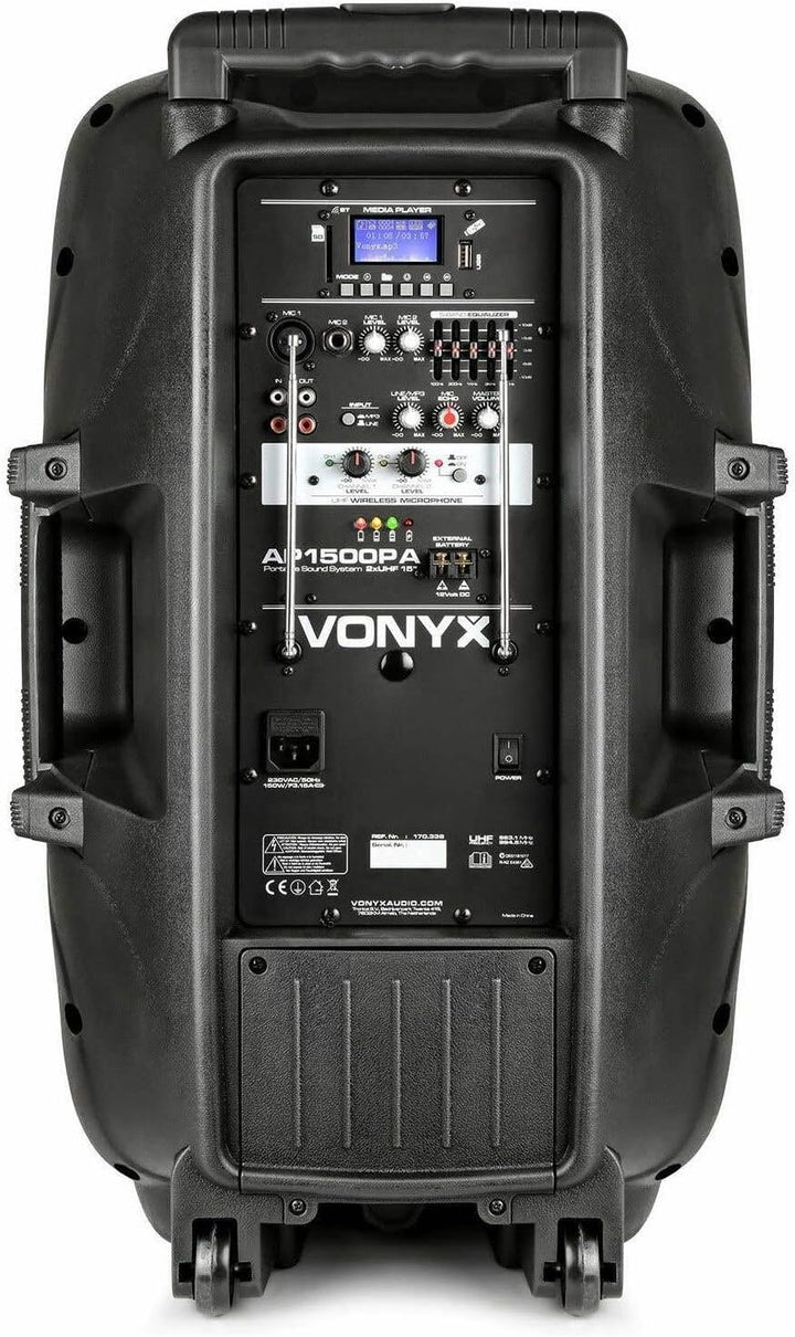 Vonyx AP1500PA - Mobile PA Anlage, Partybox Bluetooth mit Akku, 800 Watt Party Lautsprecher mit Mikr