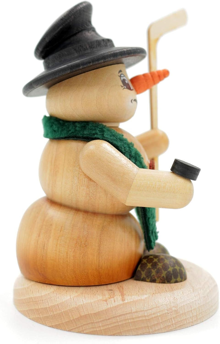 Kuhnert - Erzgebirgische Holzkunst Räuchermann Räucherfigur Schneemann 13cm - Eishockeyspieler, Eish