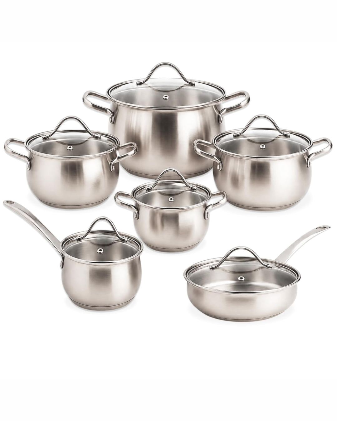 Kochtopfset 12-teilig Induktion Edelstahl 18/10 – BAVARY Apple – Topfset mit Töpfen, Glasdeckeln, St