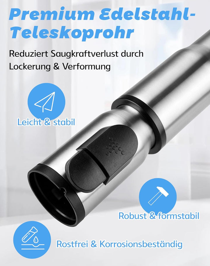 Edelstahl Staubsaugerrohr 35mm Teleskoprohr für Miele mit Klick System Kompatibel mit Miele Staubsau