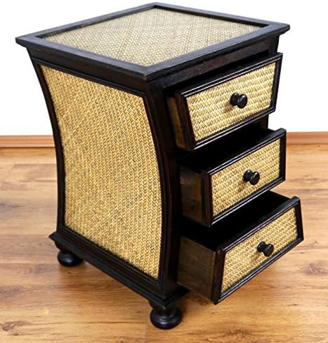 livasia Asiatischer Rattankommode, Nachtschrank, Nachtkommode leicht geschwungen (Nr.21)