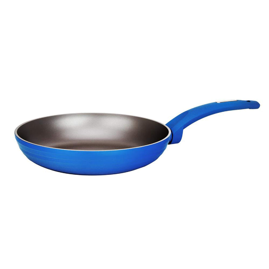 9.5'' Medium Fry Pan - Non-Stick Stylish Kitchen Cookware with Light Gray Inside and Blue Outside (W