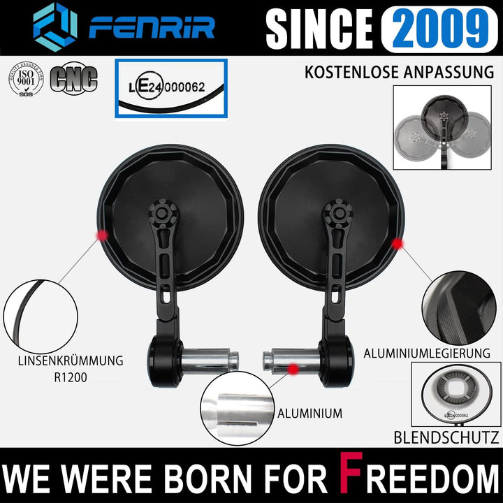FENRIR E Geprüft E24 Lenkerendenspiegel Motorrad Spiegel Seitenspiegel lenkerende Rückspiegel Blends