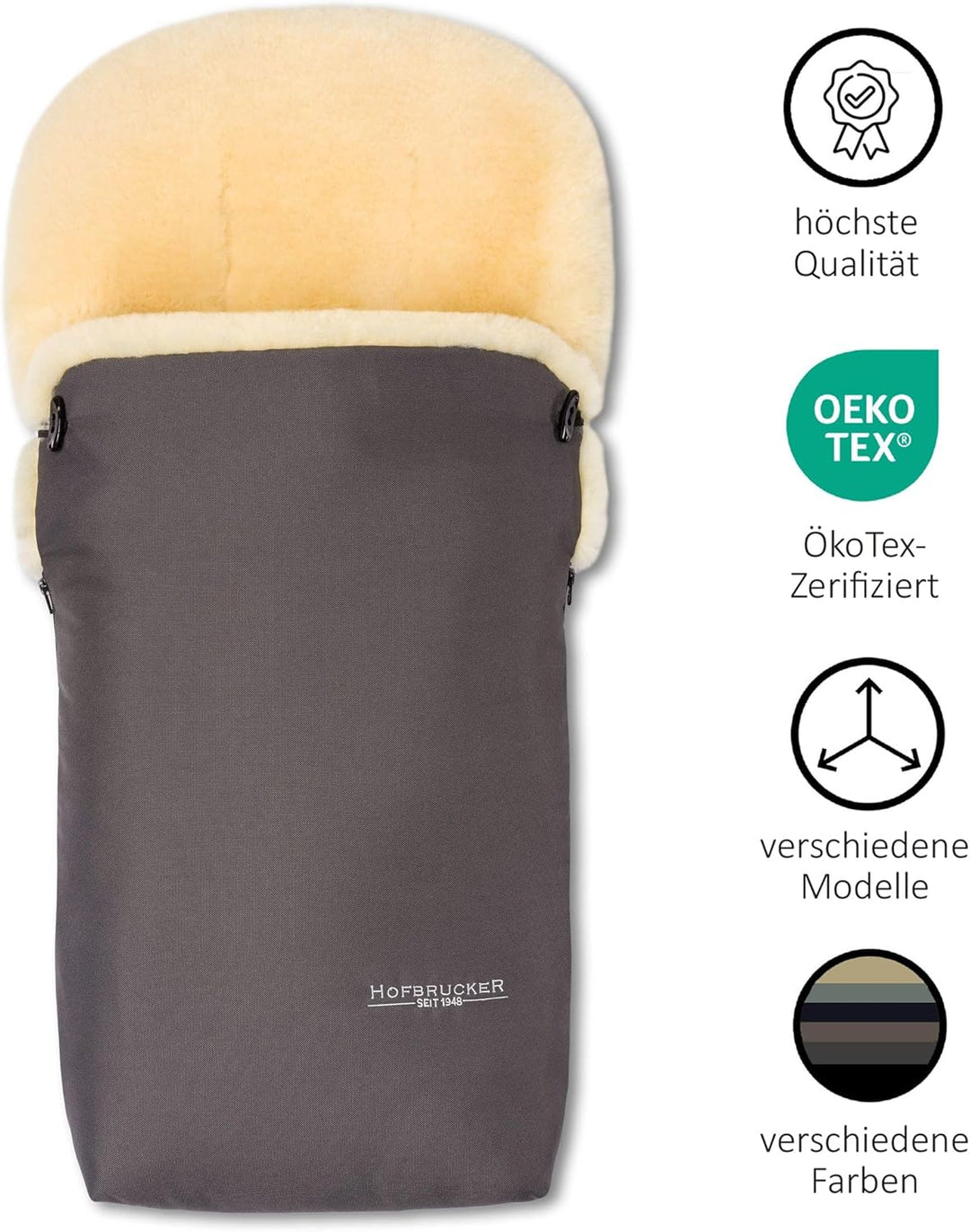 Hofbrucker Lammfell-Fusssack Putzi Kinderwagen, Buggy/Winterfusssack wind- & wasserabweisend/Warmer