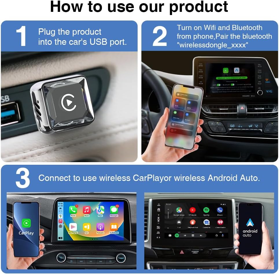 GemCoo 2-in-1 Wireless CarPlay Android Auto Adapter für Autos mit Kabel | iOS 10 / Android 11 kompat